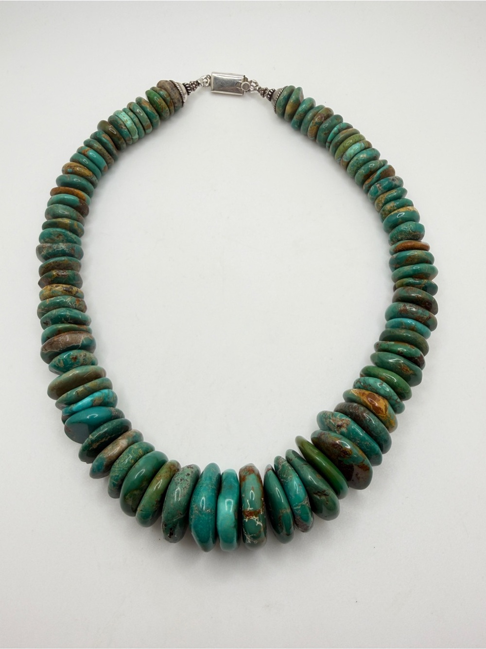 REVIVED 16" Graduated Rondelle Turquoise necklace w/ VTG TAXCO box clasp!